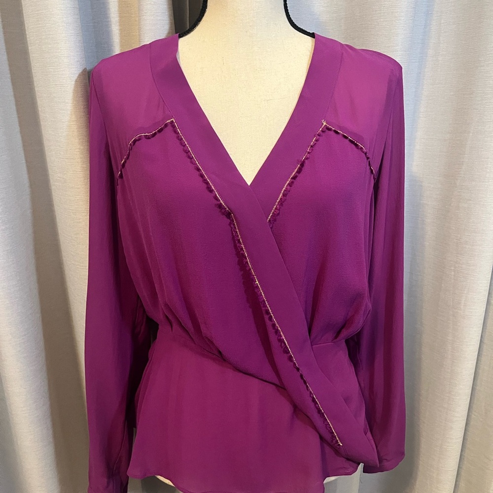 Marchesa Vibrant Purple and Gold Wrap Blouse